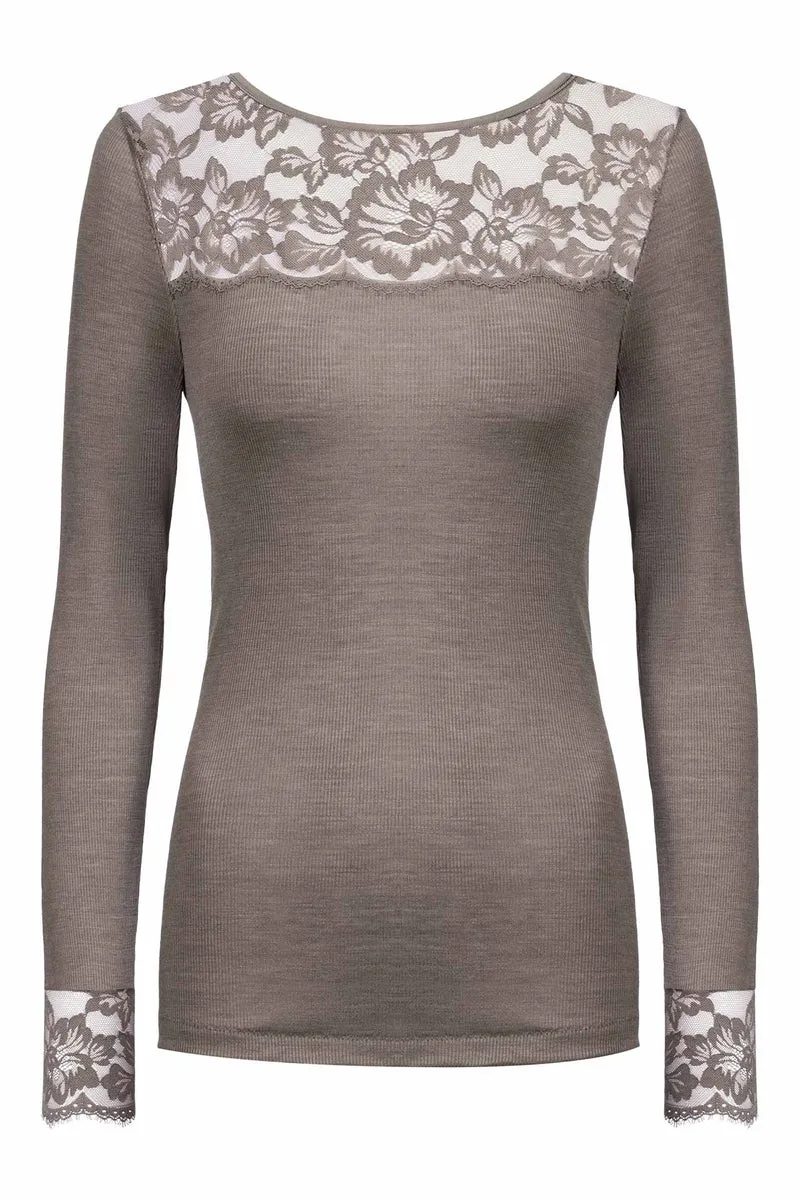 Shirt, langarm, mit Spitze, WOOL LOVE