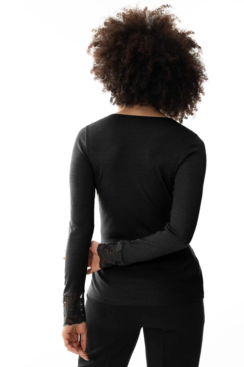 Shirt, langarm, mit Spitze, WOOL LOVE