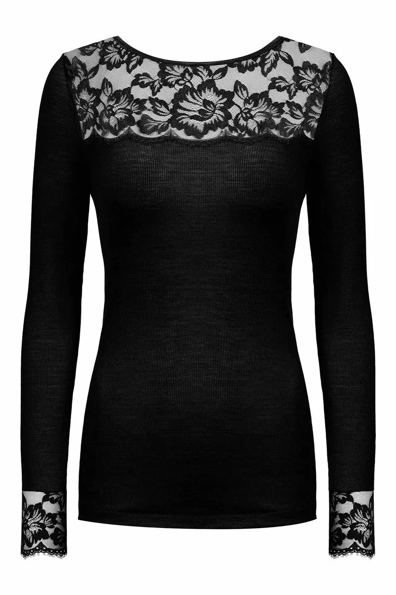 Shirt, langarm, mit Spitze, WOOL LOVE