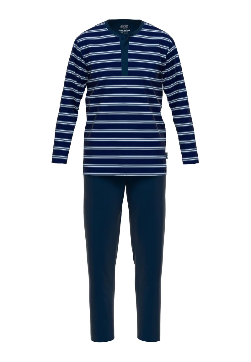 CECEBA Pyjama, 3-Knopf, offen blau-dunkel-Ringel