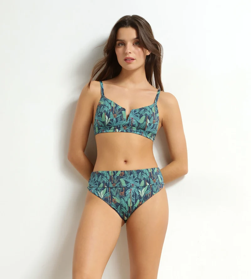 Bandeau-Bikini-Oberteil ohne Bügel mit tropischem Muster von Dim Swimwear