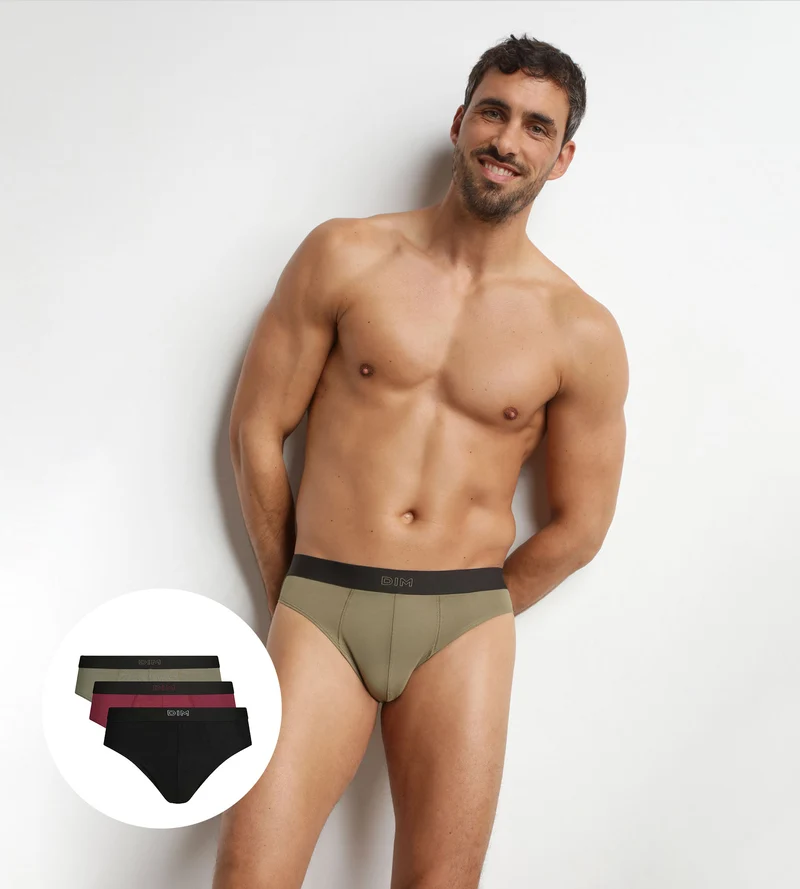 3er-Pack Herren-Slips aus Baumwolle in Schwarz, Khaki und Rot von Pur Confort