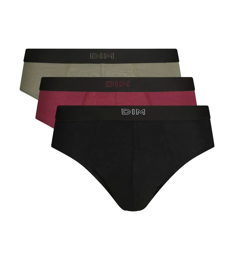 3er-Pack Herren-Slips aus Baumwolle in Schwarz, Khaki und Rot von Pur Confort