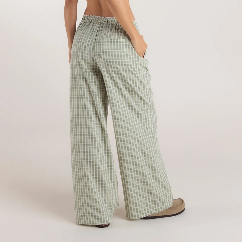 Check Cotton Trousers - Green