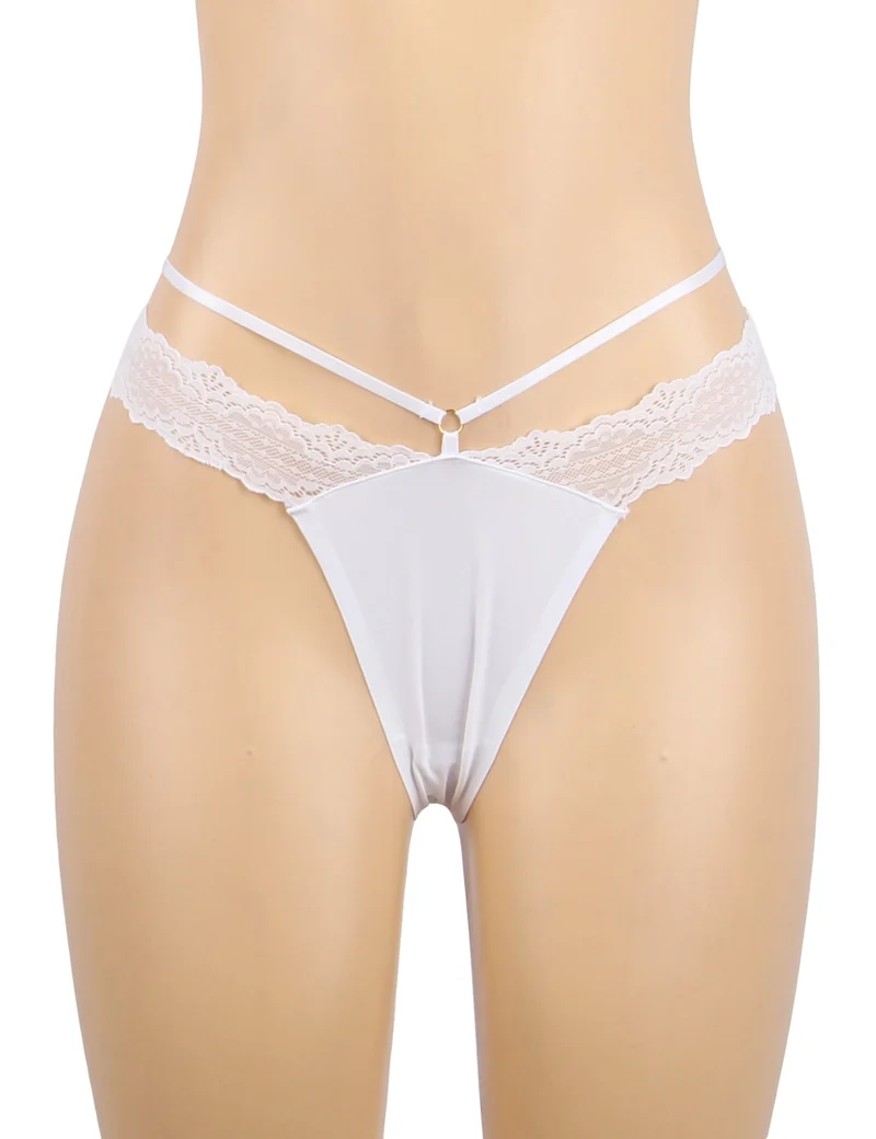 Weißer, nahtloser Slip aus Nylon-Bademodenstoff mit Zierring, Baumwollpolsterung und geklebtem Saum