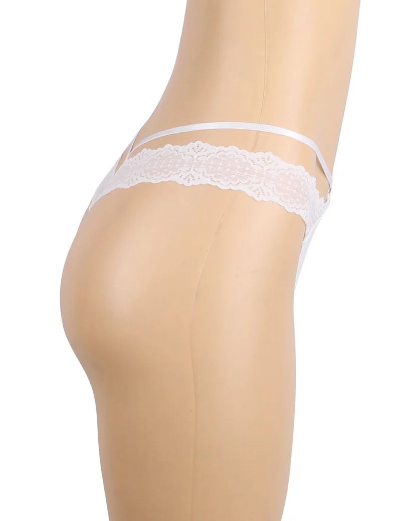 Weißer, nahtloser Slip aus Nylon-Bademodenstoff mit Zierring, Baumwollpolsterung und geklebtem Saum