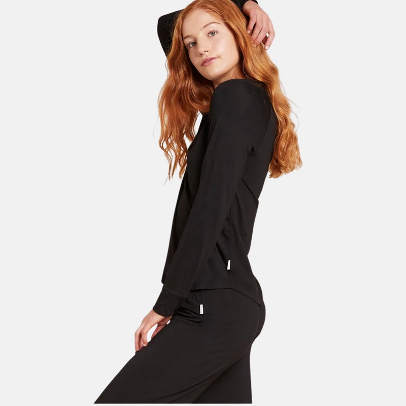Schwarzes langärmeliges Nachthemd aus Bambus
