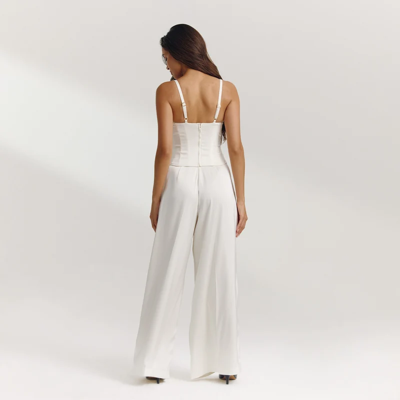 Satin Wide-Leg Trousers - Off White