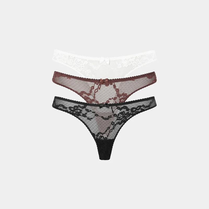 Blossom Lace Thongs (3-Pack) - Black