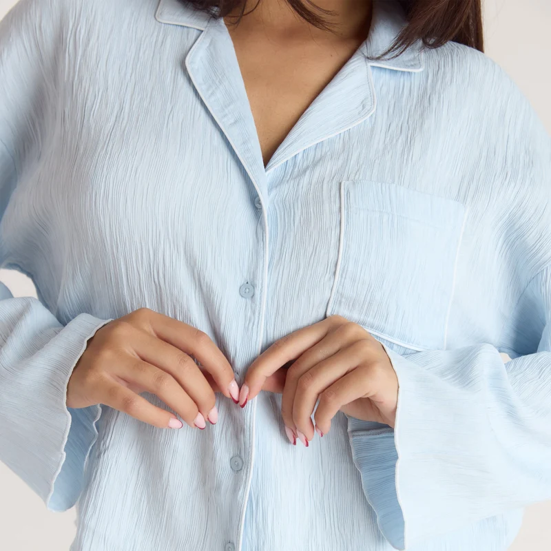 Crinkle Pyjama Shirt - Blue