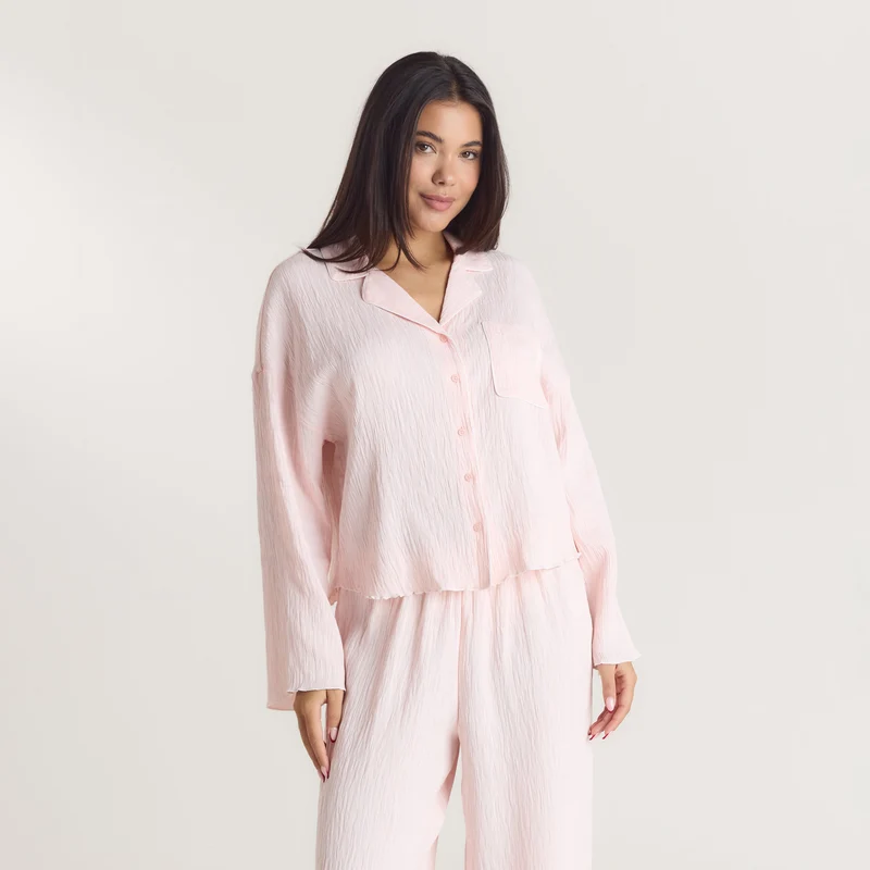 Crinkle Pyjama Shirt - Pink