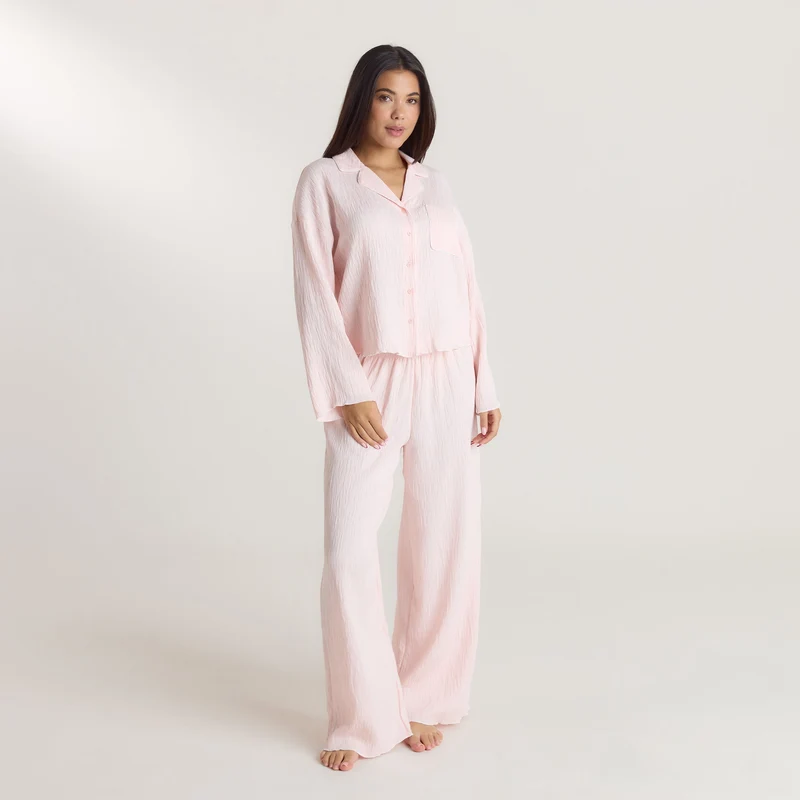 Crinkle Pyjama Shirt - Pink