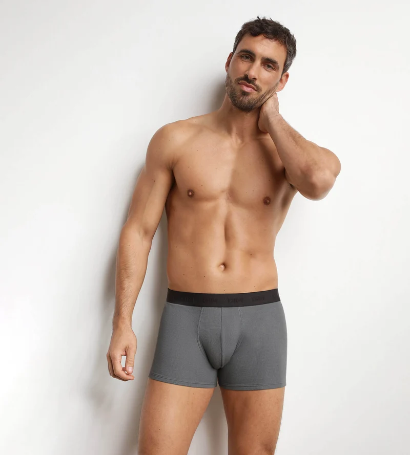 Herren-Boxershorts aus gerippter Modal-Baumwolle in Stahlgrau Dim Élégant