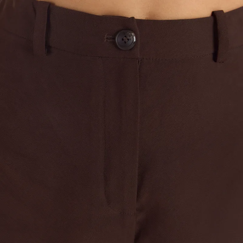 High-Waisted Tailored Shorts - Chocolate