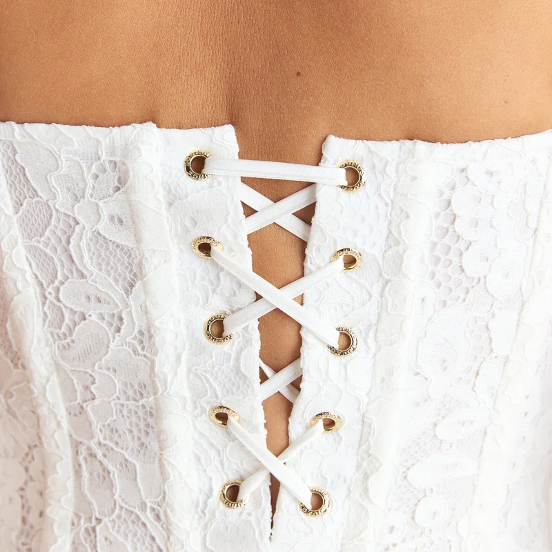 Spitzen-Minikleid mit Korsettdetail - Weiß