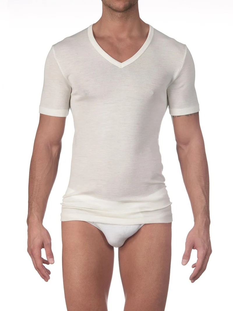 T-Shirt, V-Neck, EXTRA FINE MERINO WOOL SUPER 100S