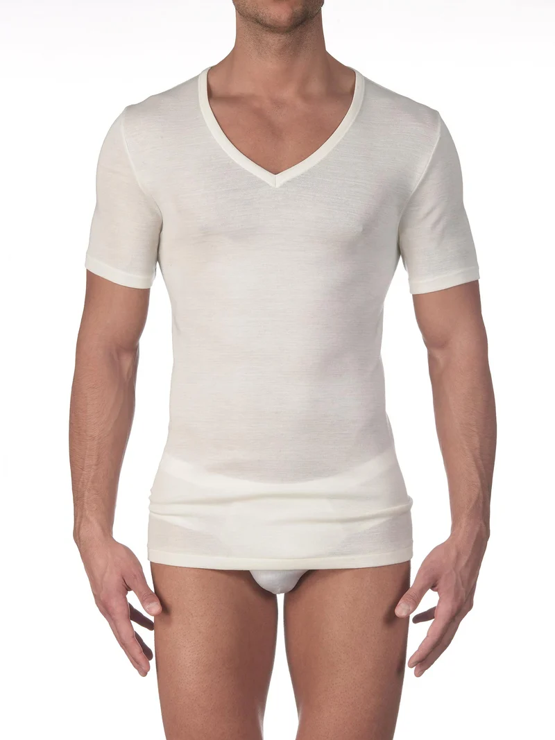 T-Shirt, V-Neck, MERINO WOOL AND SILK
