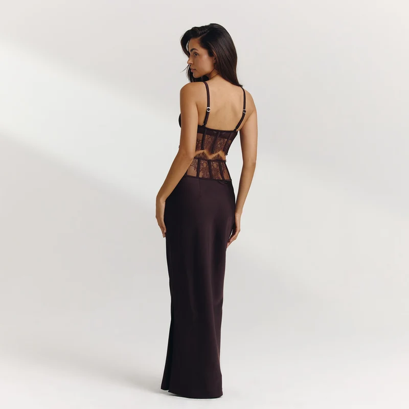 Boned Lace Top (Set) - Dark Chocolate