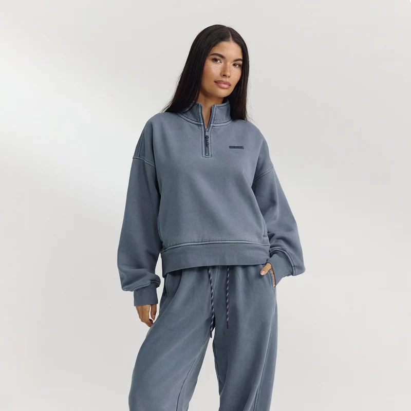 Quarter-Zip Jumper - Washed Blue