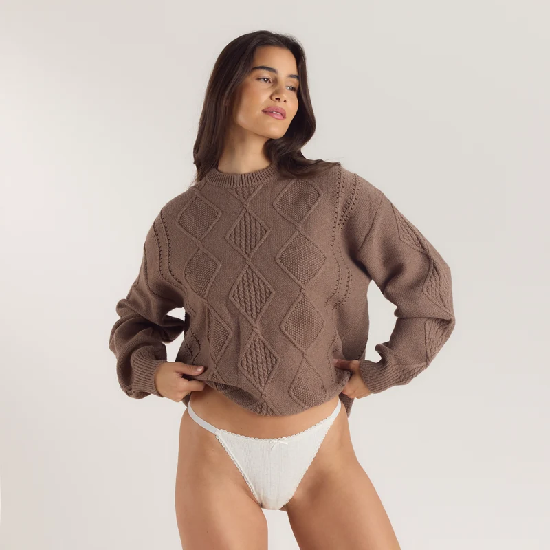 Cable-Knit Jumper - Brown