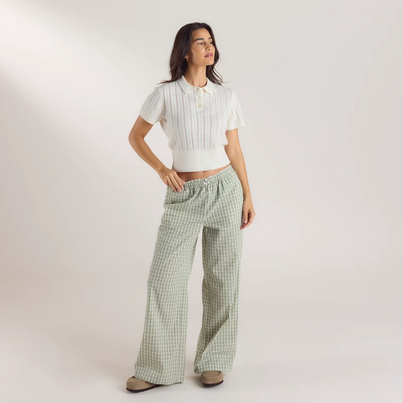 Sheer Knitted Polo Top - Cream