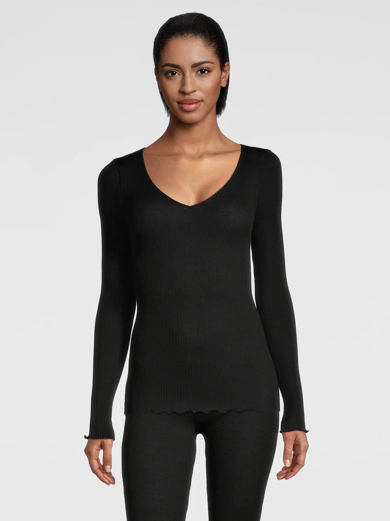 Shirt langarm, V-Neck, WOOL AND SILK