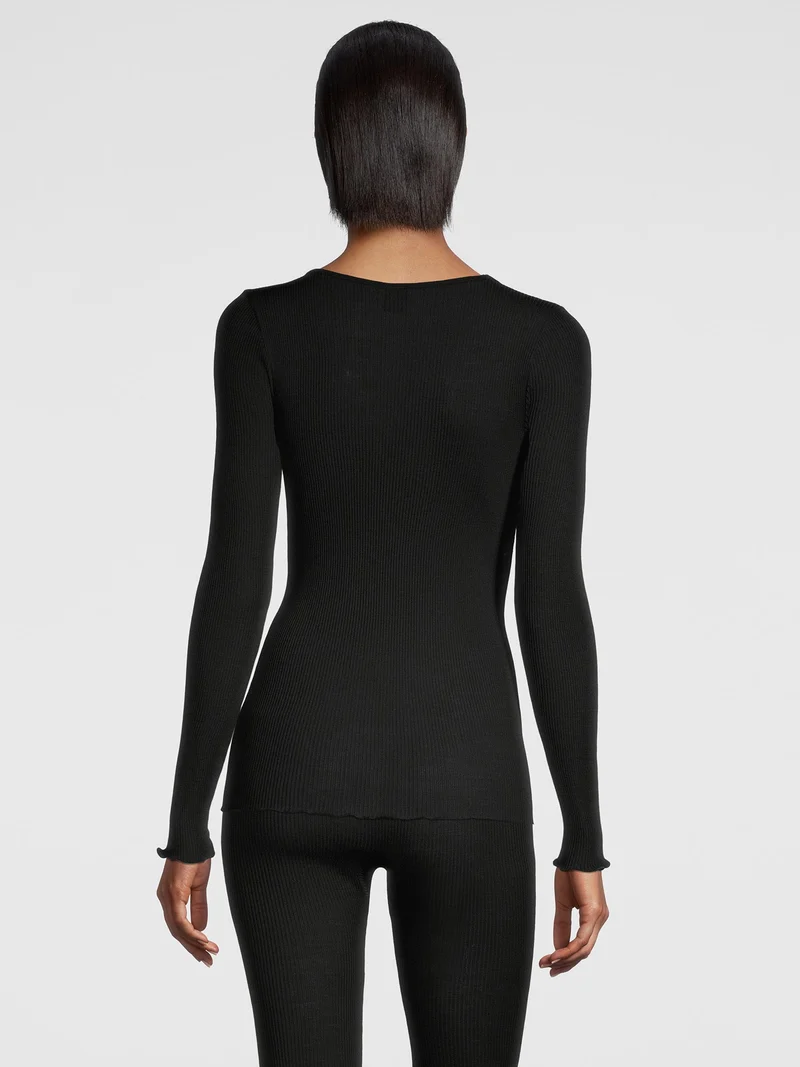 Shirt langarm, V-Neck, WOOL AND SILK