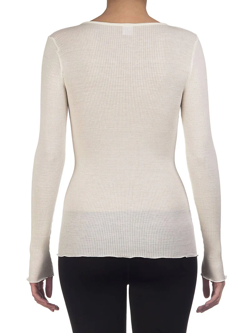 Shirt langarm, V-Neck, WOOL AND SILK