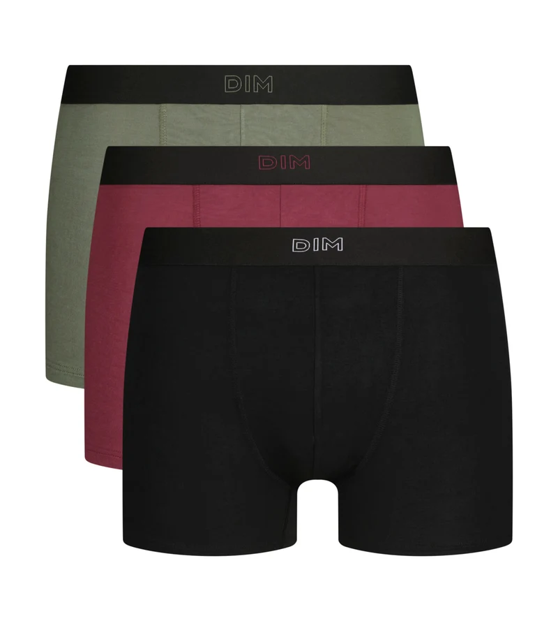 3er-Pack Boxershorts für Herren aus Baumwolle in Schwarz, Khaki und Rot Pur Confort