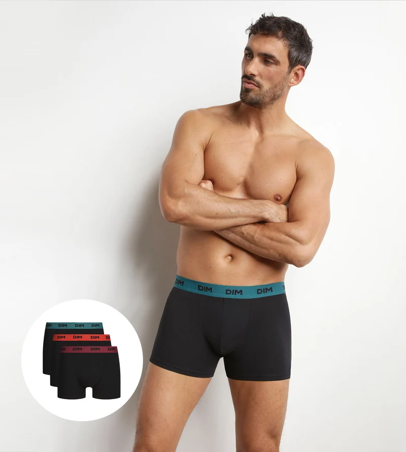 3er-Pack schwarze Boxershorts für Herren mit farbigem Gürtel Forêt Mix & Colors