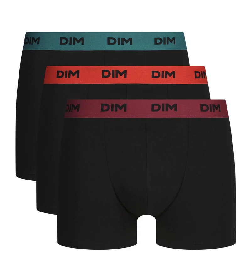3er-Pack schwarze Boxershorts für Herren mit farbigem Gürtel Forêt Mix & Colors