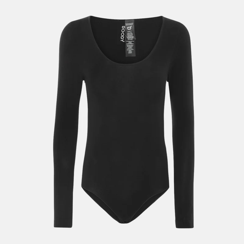 Schwarzer langärmeliger Bambus-Bodystocking