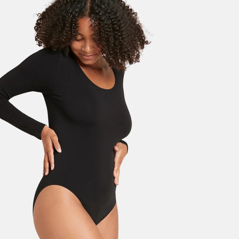 Schwarzer langärmeliger Bambus-Bodystocking