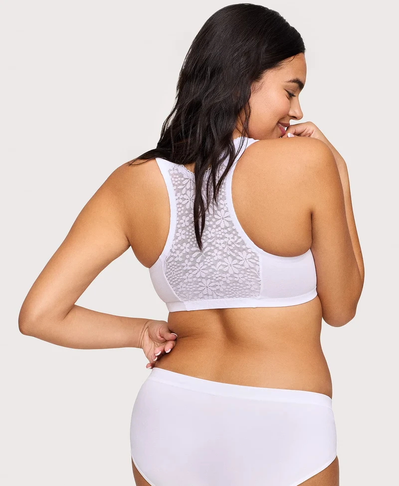 Front-Closure Cotton T-Back Comfort Bra White