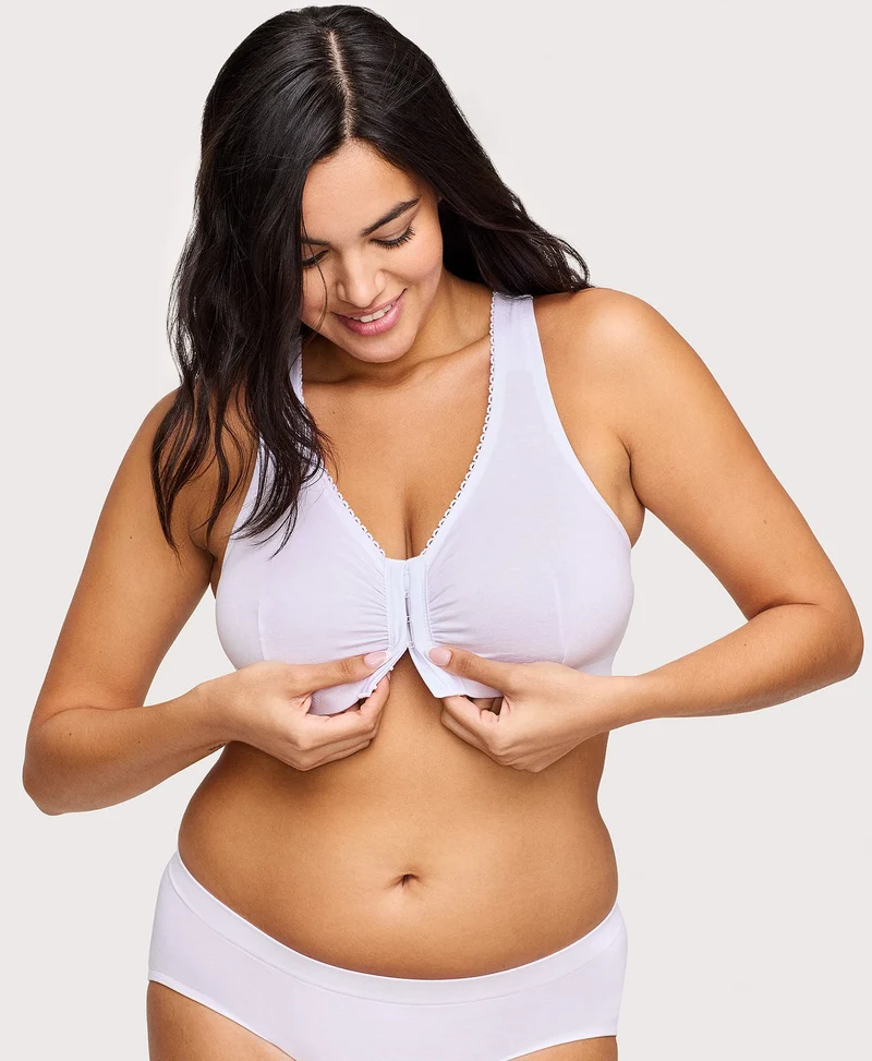 Front-Closure Cotton T-Back Comfort Bra White