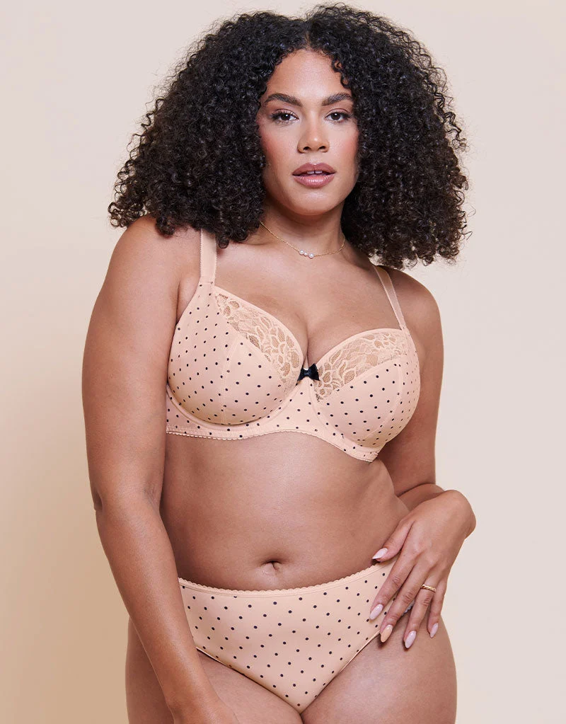 Curvy Kate Spellbound Brazilian Brief Cream Polka Dot Print