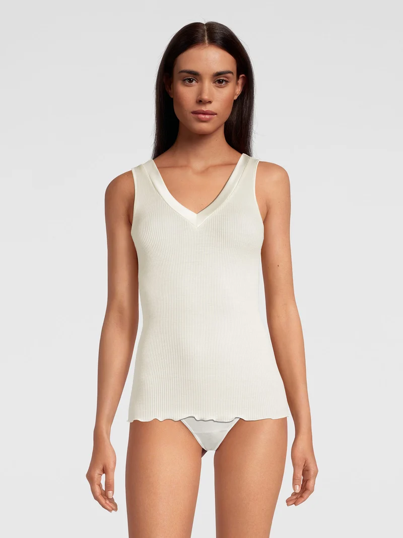 Tank-Top, V-Neck, mit Satin-Einfassung, WOOL AND SILK