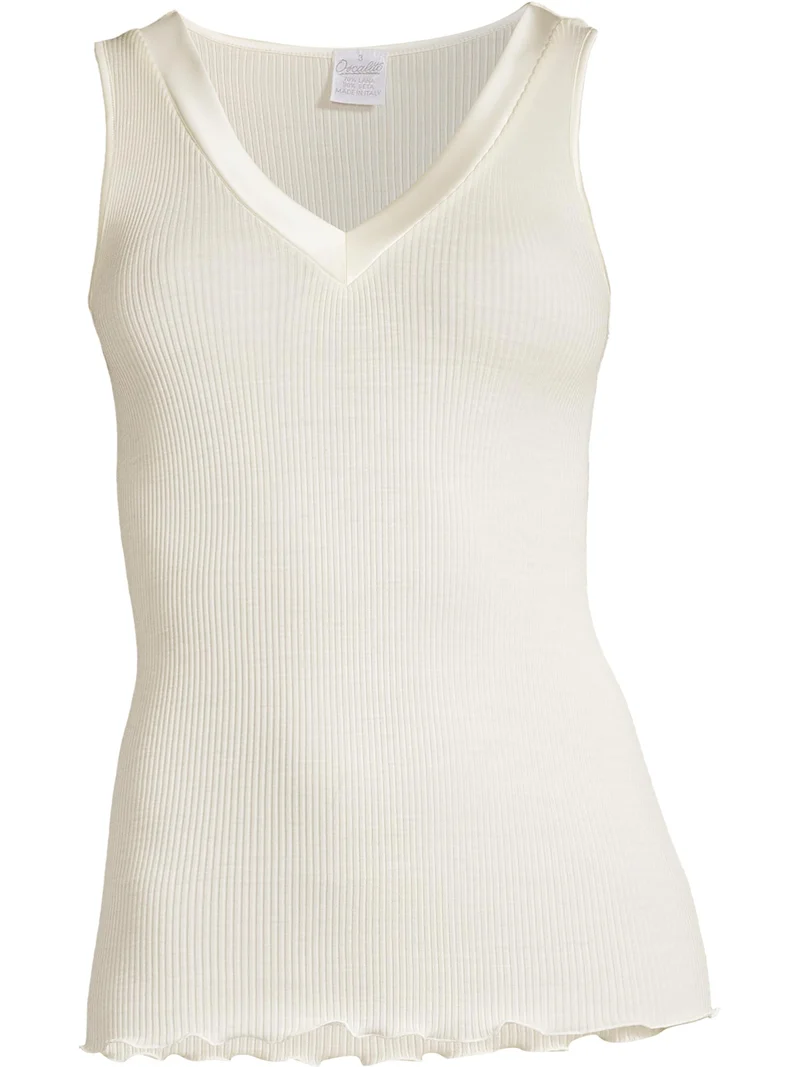 Tank-Top, V-Neck, mit Satin-Einfassung, WOOL AND SILK