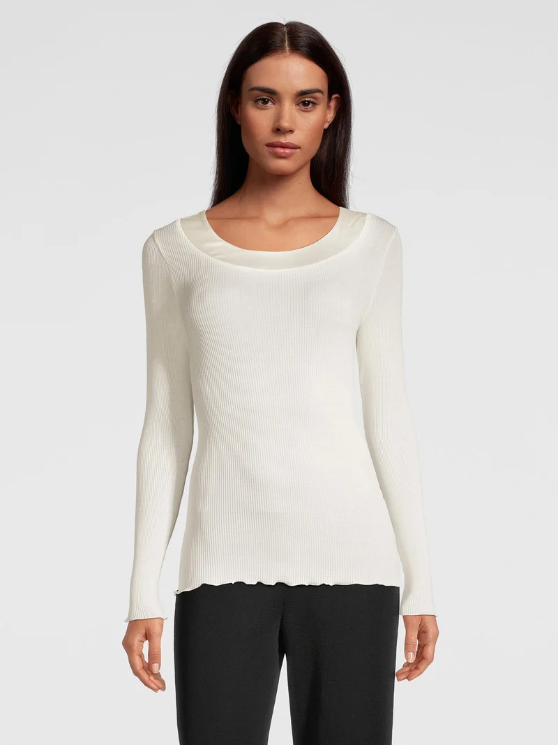 Langarm-Shirt, Rundhals, mit Satin-Einfassung, WOOL AND SILK