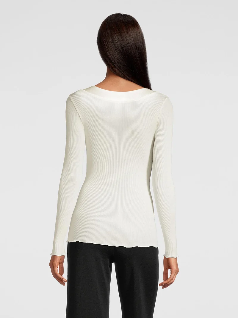 Langarm-Shirt, Rundhals, mit Satin-Einfassung, WOOL AND SILK