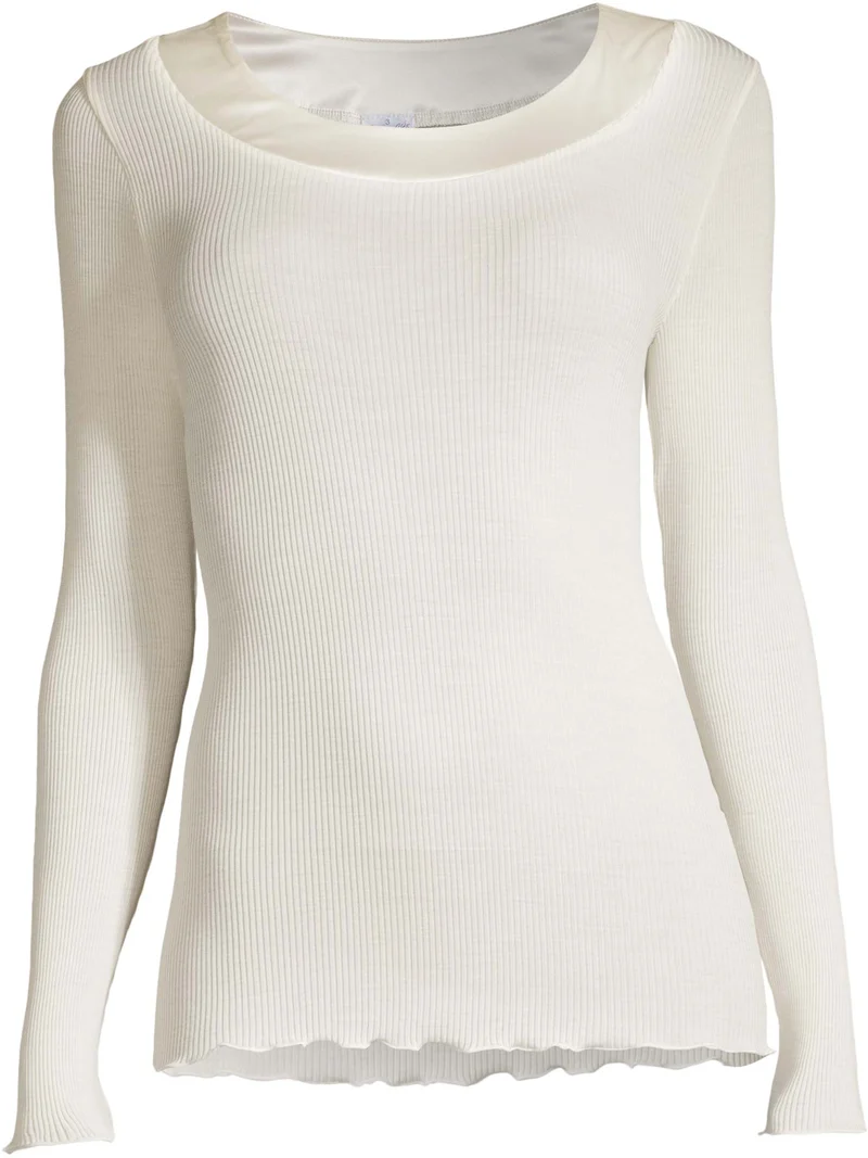 Langarm-Shirt, Rundhals, mit Satin-Einfassung, WOOL AND SILK