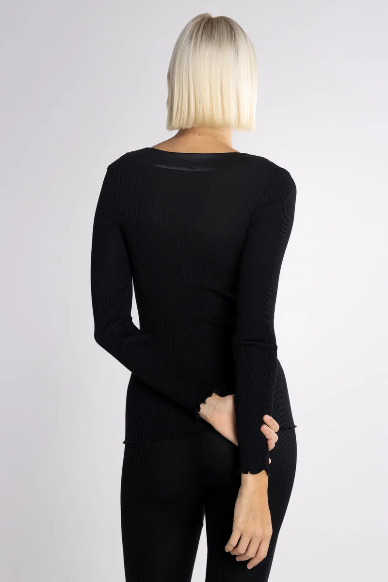 Langarm-Shirt, Rundhals, mit Satin-Einfassung, WOOL AND SILK
