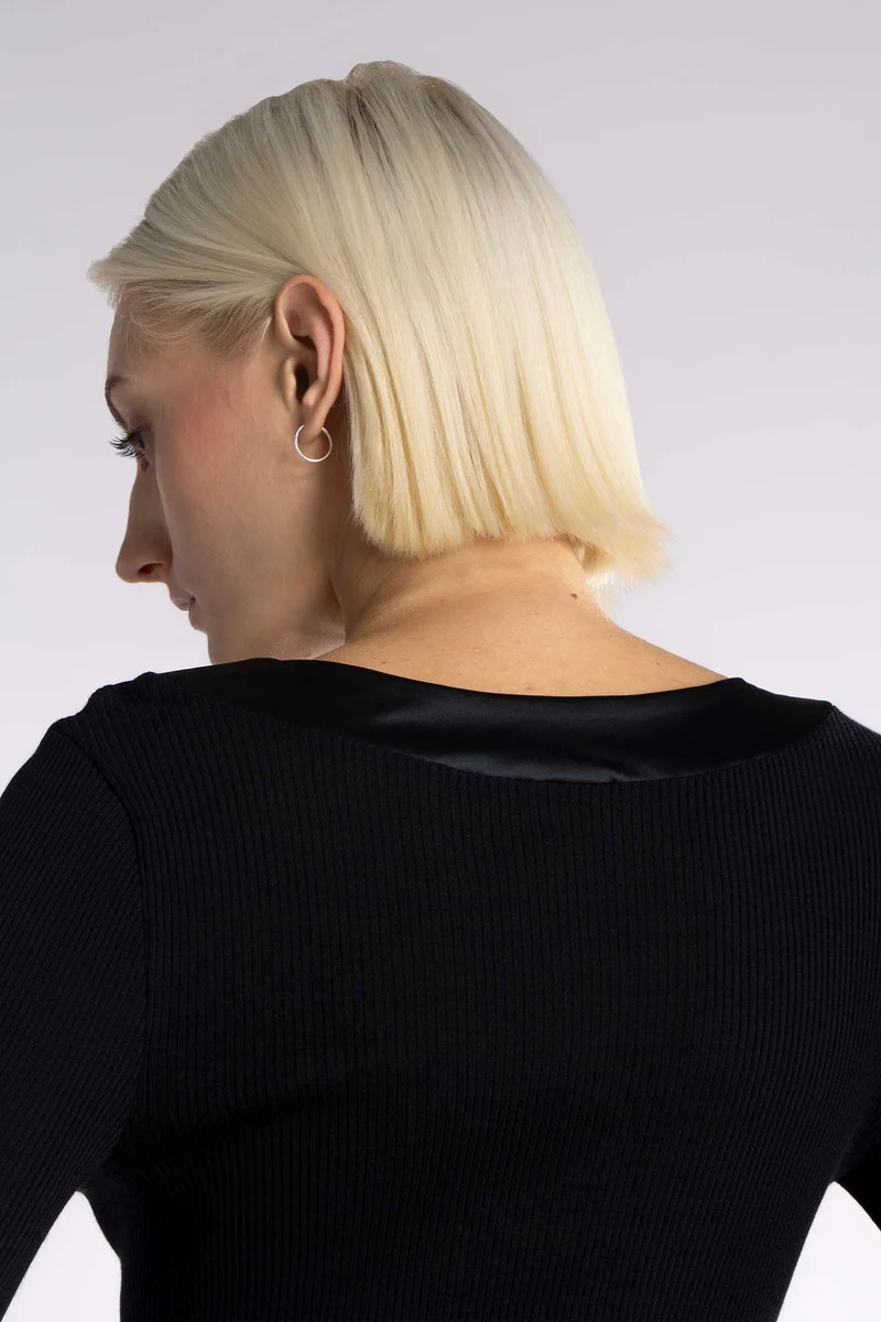 Langarm-Shirt, Rundhals, mit Satin-Einfassung, WOOL AND SILK