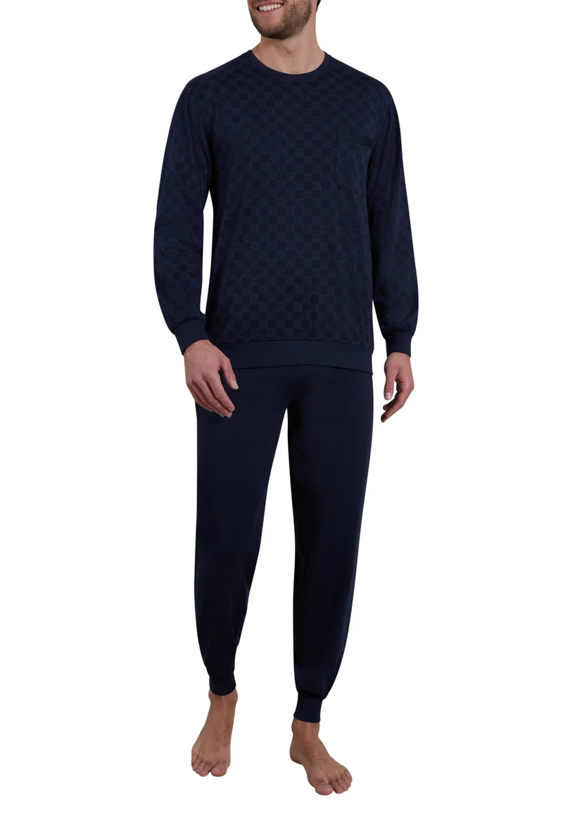 BUGATTI Pyjama, O-A., Bündchen blau-dunkel-Allover