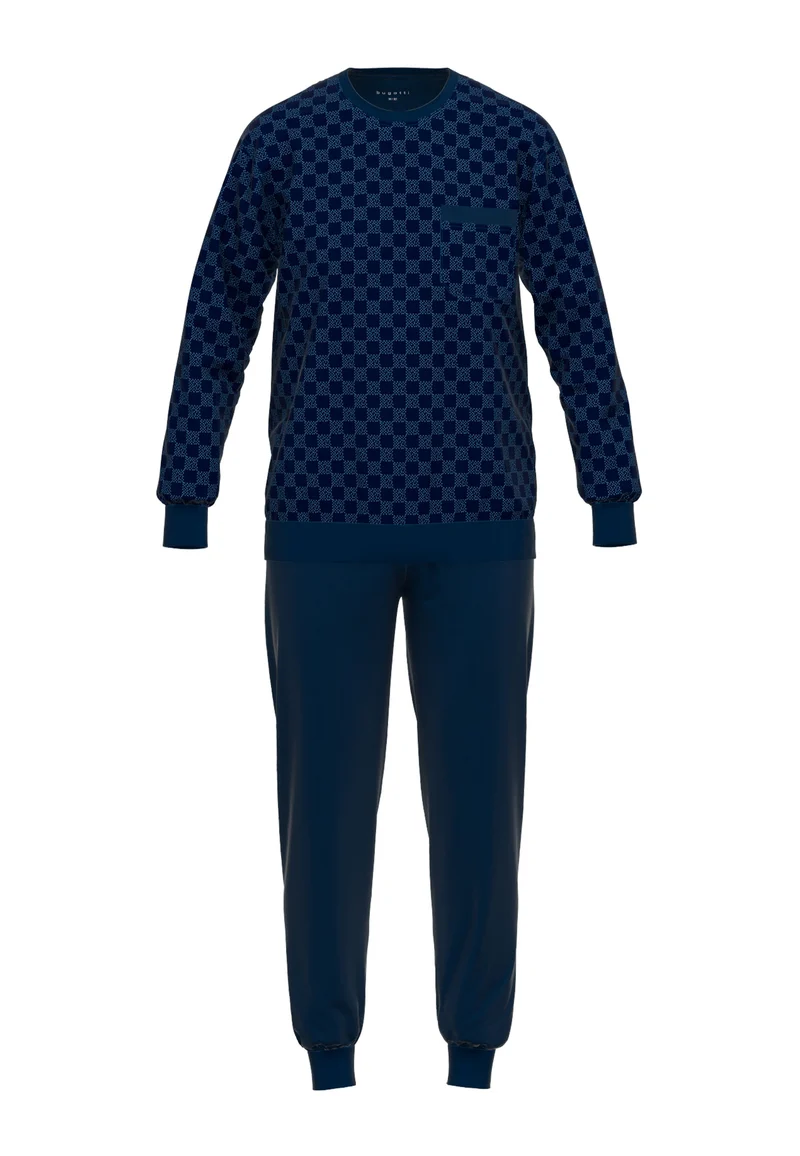 BUGATTI Pyjama, O-A., Bündchen blau-dunkel-Allover