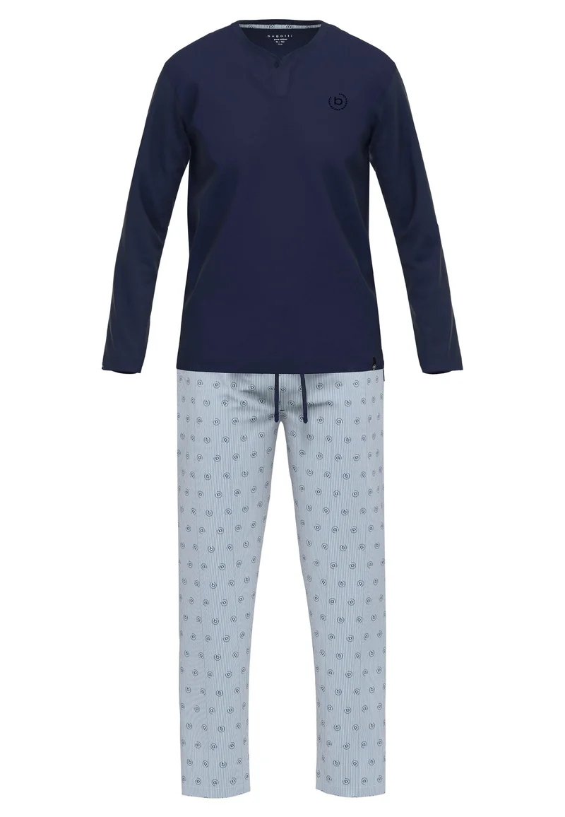BUGATTI Pyjama, 1-Knopfleiste blau-mittel-multicolor