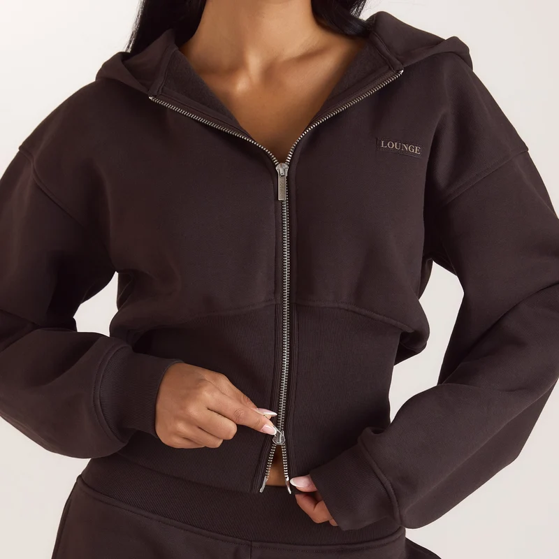 Taillierter Zip-Hoodie - Dunkle Schokolade