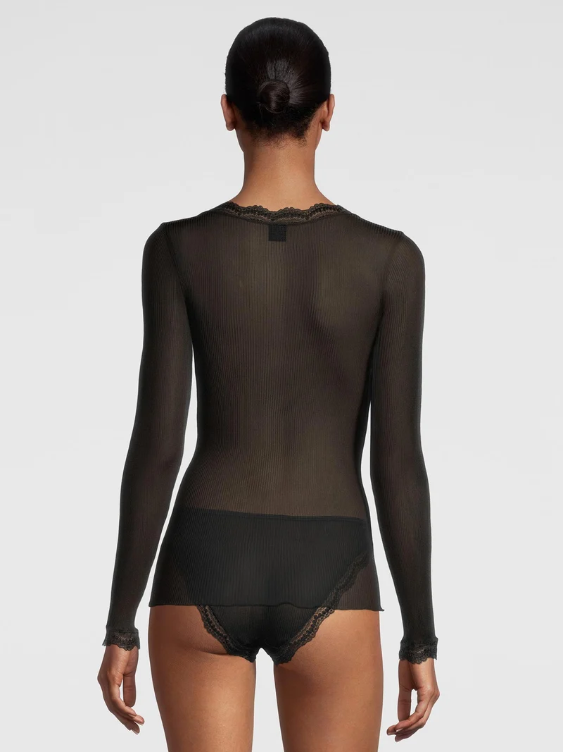 Shirt langarm, mit Dentelle de Calais®-Spitze, PURE SILK