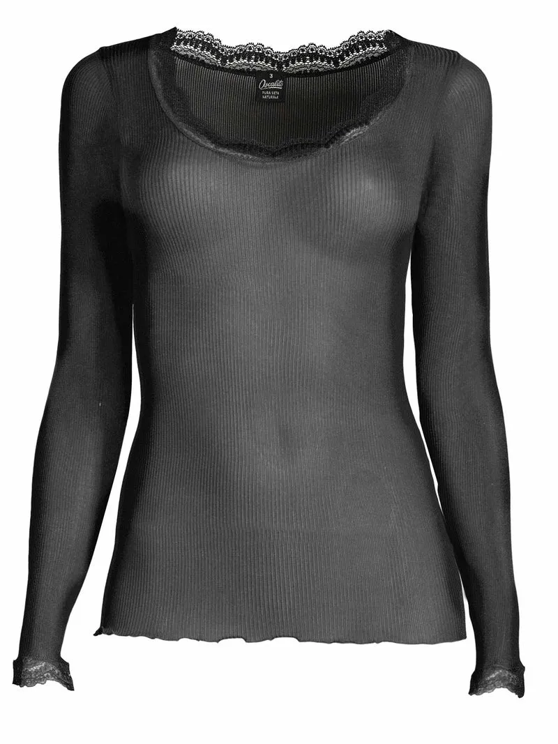 Shirt langarm, mit Dentelle de Calais®-Spitze, PURE SILK
