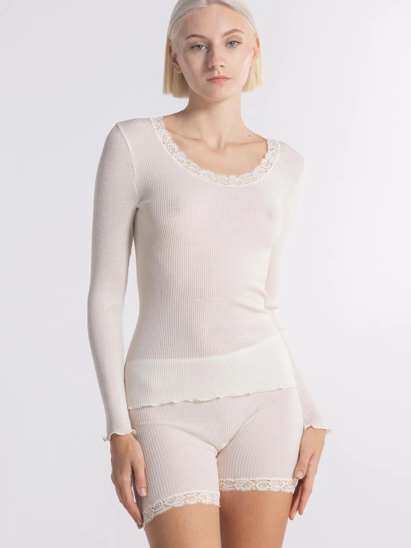 Langarm-Shirt mit Spitze, WOOL AND SILK
